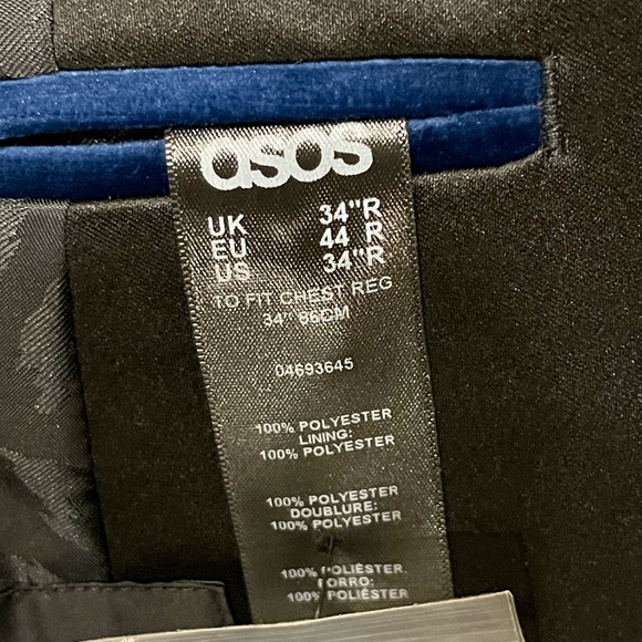 ASOS Black Suit Jacket blazer with Blue Lining - Picture 3 of 3